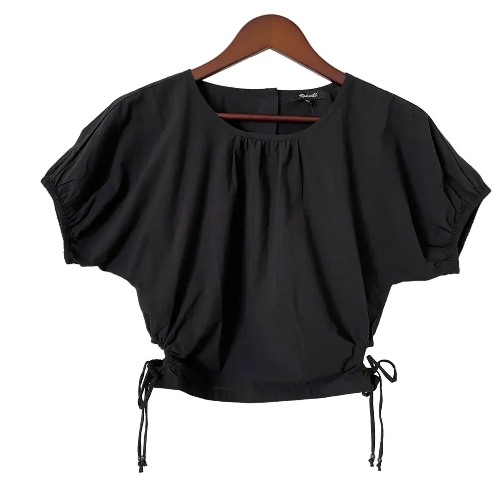 Madewell Puff Sleeve Cutout Crop Poplin Top